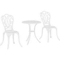 Outsunny 3 Piece Garden Bistro Set, Cast Aluminium Outdoor Furniture Set with Umbrella Hole for Balcony, Porch, Patio, White