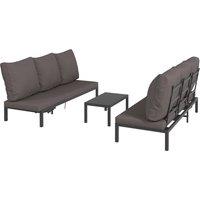 Outsunny 3 Pieces Garden Sun Loungers Set with Cushion, 5-level Adjustable Outdoor Recliner Bed Set w/ Glass Top Table, 2-In-1 Design Aosom UK