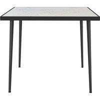 Outsunny Outdoor Dining Table, Square Garden Table for 4 with Marble Effect Tempered Glass Top, Steel Frame, White Aosom UK