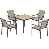 Outsunny Five-Piece Metal Dining Set, with Glass-Top Table - Khaki