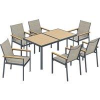 Outsunny Seven-Piece Metal Garden Dining Set, with Glass-Top Table - Khaki