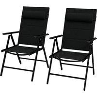 Outsunny Patio Folding Chairs Set of 2 with Adjustable Back, Garden Dining Chairs with Mesh Fabric Padded Seat & Headrest, Black Aosom UK