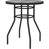 Outsunny Garden Table with Tempered Glass Top, Printed Design, Steel Frame, for Porch, Multicolour Aosom UK