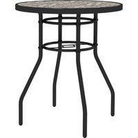 Outsunny Tempered Glass Top Garden Table with Glass Printed Design, Steel Frame, Foot Pads for Porch, Balcony, Tan Brown Aosom UK