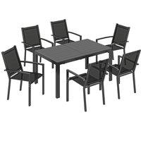 Outsunny Seven-Piece Garden Dining Set, with Plastic Wood-Top Table - Black