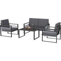 Outsunny Four-Piece Aluminium Garden Dining Set, with Cushions