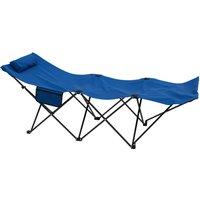 Outsunny Portable Sun Lounger, Foldable Outdoor Recliner Chair with Side Pocket, Headrest, Oxford Fabric, for Beach, Garden, Dark Blue Aosom UK