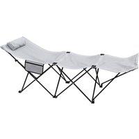 Outsunny Portable Sun Lounger: Foldable Outdoor Sunbed with Side Pocket & Headrest, Light Grey Oxford Fabric Aosom UK