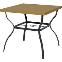Outsunny Dia. 80cm Square Garden Dining Table with Umbrella Hole, Outdoor Dining Table with Marble Effect Top for 4 People, Black/Brown Aosom UK