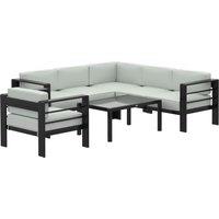 Outsunny 5-Piece Garden Corner Sofa Set with Cushions, 6 Seater Aluminium Garden Furniture Set with Coffee Table, Light Grey