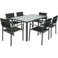 Outsunny Garden Dining Set with Acacia Wood Table Top, Outdoor Table and Stackable Chairs Set for 6 with Texteline Seat, for Patio, Conservatory, Terrace, Grey