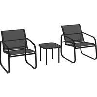 Outsunny 3pcs Garden Table and Chairs Set, Outdoor Furniture Set with Steel Frames & Texteline for Porches, Balcony, Black Aosom UK