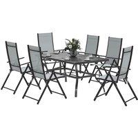 Outsunny Seven-Piece Steel Outdoor Dining Set, with Parasol Hole - Grey