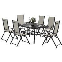 Outsunny Seven-Piece Steel Outdoor Dining Set, with Parasol Hole - Khaki