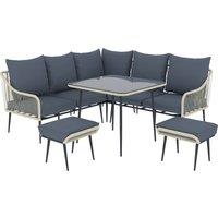 Outsunny 6 Piece Garden Furniture Set, Garden Corner Sofa Set with Thickened Cushions, Glass Top Table and Footstools for Conservatory, Light Grey