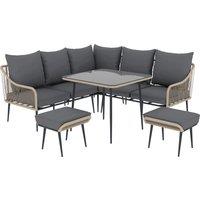 Outsunny 6 Piece Garden Furniture Set, Garden Corner Sofa Set with Thickened Cushions, Glass Top Table, Footstools for Conservatory, Light Brown