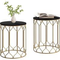 Outsunny Garden Side Table Set of 2, Nesting Tables with Ceramic Tile Top with Metal Frame for Patio, Balcony, Porch, Black