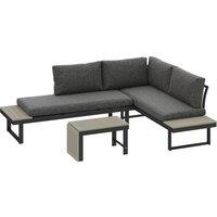 Outsunny 4 Seater L Shaped Aluminium Sectional Garden Furniture Set with 2 Loveseats and Wood-Plastic Coffee Table - Dark Grey