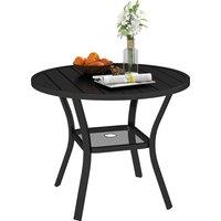 Outsunny 90 cm Garden Dining Table with 4-5 cm Parasol Hole, Round Outdoor Dining Table with Slatted Metal Top for Balcony, Porch, Black