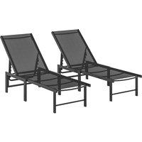 Outsunny Set of Two Reclining Sun Loungers - Black