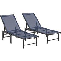 Outsunny Set of Two Reclining Sun Loungers - Dark Blue