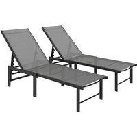Outsunny Set of Two Reclining Sun Loungers - Grey