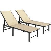 Outsunny Set of Two Reclining Sun Loungers - Khaki