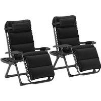 Outsunny 2 Sun Loungers Set, Reclining Garden Chairs w/ Cushions, Black Aosom UK