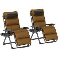 Outsunny Set of Two Reclining Sun Loungers, with Cushion - Brown