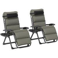 Outsunny Set of Two Reclining Sun Loungers, with Cushion - Grey