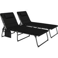 Outsunny Folding Sun Loungers Set of 2, Recliner Garden Chairs with Quick Drying Pad Headrest Side Pocket, Garden Sun Loungers for Beach Pool, Black