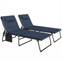 Outsunny Set of Two Reclining Sun Loungers - Dark Blue