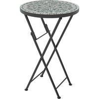 Outsunny Mosaic Outdoor Garden Table, 35.5cm Round Folding Coffee Table with Metal Frame for Balcony Terrace, Green