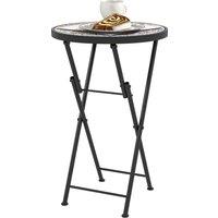 Outsunny Mosaic Outdoor Garden Table, 35.5cm Round Folding Coffee Table with Metal Frame for Balcony Terrace, Multicolour