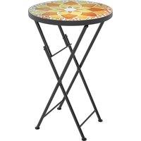 Outsunny Mosaic Outdoor Garden Table, 35.5cm Round Folding Coffee Table with Metal Frame for Balcony Terrace, Yellow