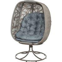 Outsunny Swivel Egg Chair with Cushions, Foldable Basket Seat and Metal Frame, Indoor Outdoor Lounge Chair for Balcony, Patio and Living Room, Grey