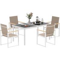 Outsunny 5 Piece Garden Furniture Set with 4 Armchairs and Tempered Glass Table Top, for Deck, Balcony