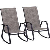 Outsunny Garden Rocking Chairs Set of 2, Ergonomic Outdoor Rocking Chairs with Armrests, High Backrest, Steel Frame Relaxing Rocker Armchair Seats for Patio, Balcony, Porch, Light Brown