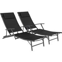Outsunny Set of 2 Folding Sun Loungers for Garden, Adjustable Outdoor Chaise Lounge Chairs with Armrests, Pillows, Sunbed Recliners, Black