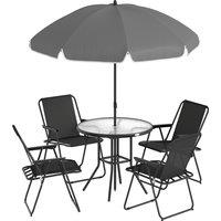 Outsunny 4 Seater Garden Furniture Set, 6 Pieces Garden Table and Chairs with Parasol for Patio, Black