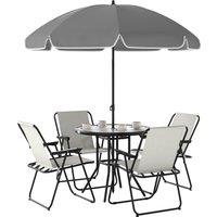 Outsunny 4 Seater Garden Furniture Set, Outdoor Garden Dining Set with Folding Chairs and Round Glass Top Table for Patio, Cream White