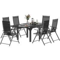 Outsunny 7 Piece Outdoor Dining Set with Extendable Table and 6 Folding Chairs for Patio, Balcony, Deck, Grey