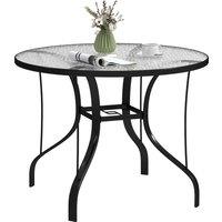 Outsunny Tempered Glass Top Round Outdoor Dining Table with Parasol Hole, 96.5 x 96.5 x 71 cm