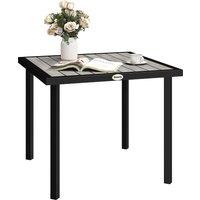 Outsunny Square Garden Dining Table with 5.4cm Parasol Hole, Slatted Top, Metal Frame, 86 x 86 x 71 cm, Light Grey