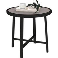 Outsunny Round Small Garden Table, 50.5cm Outdoor Side Table with SPC Tabletop, Metal Frame and Anti-slip Foot Pads for Garden, Balcony, Grey Wood Effect
