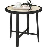 Outsunny Round Small Garden Table, 50.5cm Outdoor Side Table with SPC Tabletop, Metal Frame and Anti-slip Foot Pads for Garden, Balcony, Nature Wood Finish