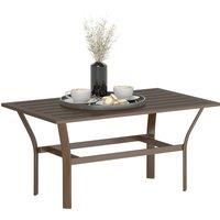 Outsunny Metal Garden Coffee Table, Rectangular Outdoor Side Table with Slatted Tabletop, Foot Pads for Outside, Garden, Balcony, Porch, 91.5 x 55 x 45cm, Brown