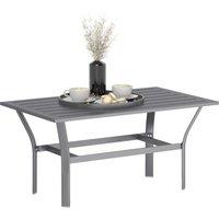 Outsunny Metal Garden Coffee Table, Rectangular Outdoor Side Table with Slatted Tabletop, Foot Pads for Outside, Garden, Balcony, Porch, 91.5 x 55 x 45cm, Dark Grey