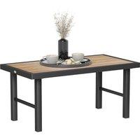 Outsunny Metal Garden Coffee Table, Outdoor Side Table with SPC Woodgrain Tabletop for Outside, Garden, Balcony, Porch, 100 x 53 x 46cm, Brown Wood Effect