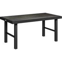 Outsunny Metal Garden Coffee Table, Outdoor Side Table with SPC Woodgrain Tabletop for Outside, 100 x 52 x 46cm, Dark Grey